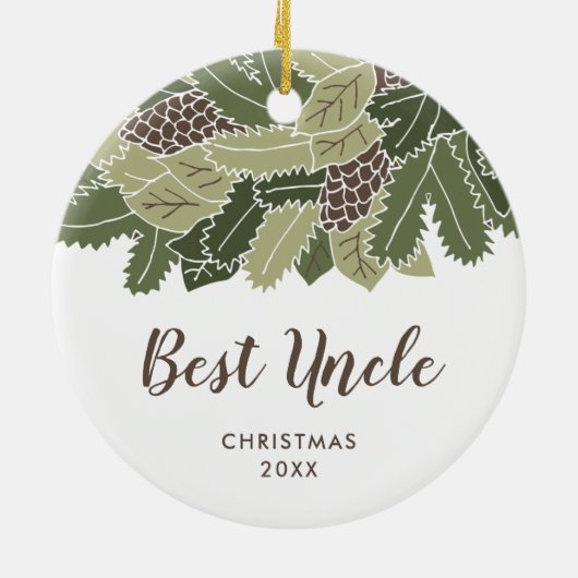 Best oom Ever Persoonlijk Pinecones Greenery Keramisch Ornament (Achterkant)