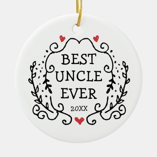 Best oom Ever Persoonlijke Black Line Art Wreate Keramisch Ornament (Voorkant)