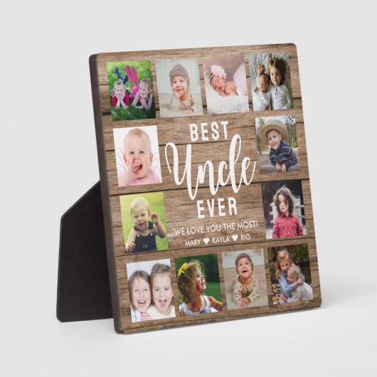Best oom Ever Rustic Wood 12 Foto Collage Fotoplaat (Voorkant)