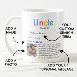 Best oom Ever Search Results Foto & Message Koffiemok<br><div class="desc">Dit speelse en hartverwarmende mok ontwerp is de ultieme manier om de beste oom ooit te vieren. Ontworpen om eruit te zien als een zoekmachineresultaat, bevestigt het op humoristische wijze uw oom als het beste "resultaat", compleet met een persoonlijk bericht en aangepaste foto. Het levendige en moderne ontwerp, gecombineerd met...</div>
