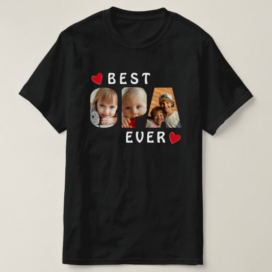 Best Opa Ever Black 3 Photo Collage Aangepast T-shirt (Design voorkant)