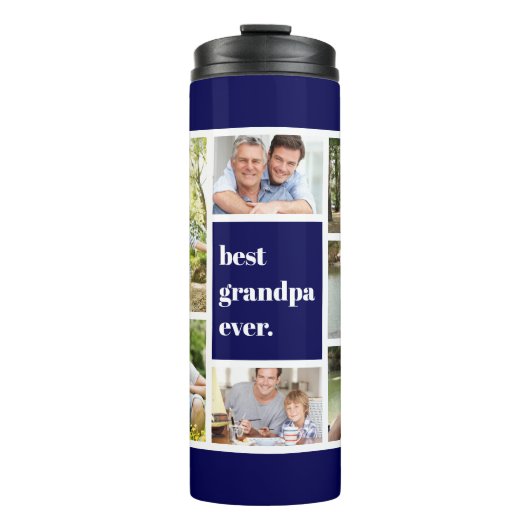 Best opa Ever Photo Collage Navy Blue White Thermosbeker (Voorkant)