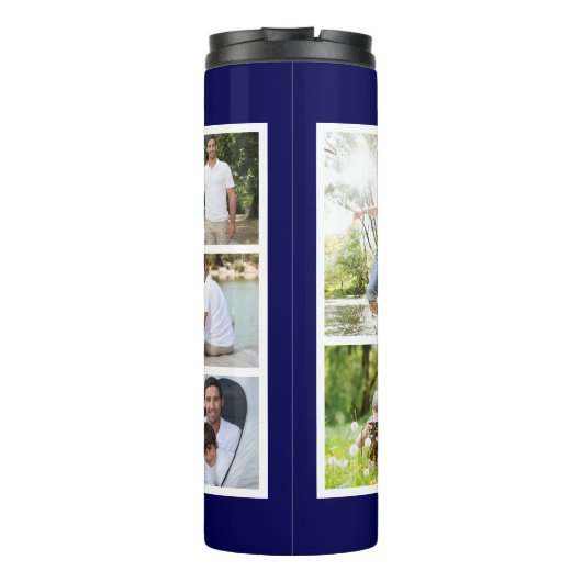 Best opa Ever Photo Collage Navy Blue White Thermosbeker (Achterkant)