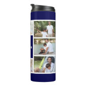 Best opa Ever Photo Collage Navy Blue White Thermosbeker (Geroteerd rechts)