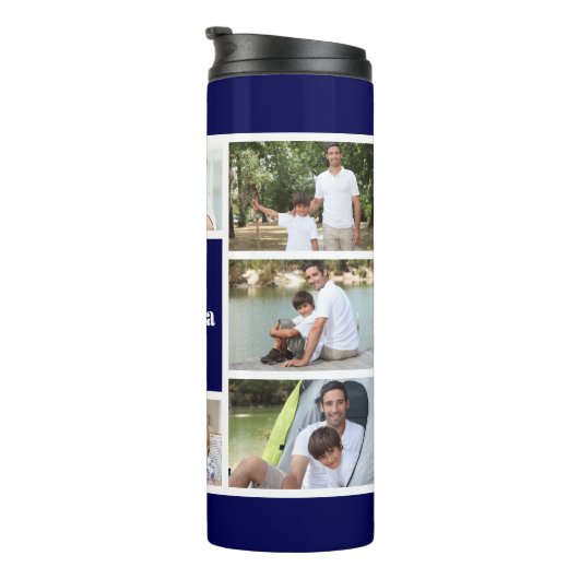 Best opa Ever Photo Collage Navy Blue White Thermosbeker (Geroteerd rechts)