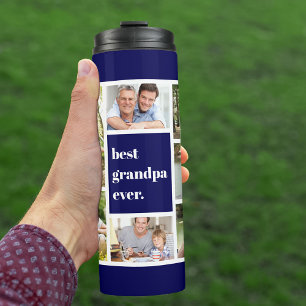 Best opa Ever Photo Collage Navy Blue White Thermosbeker