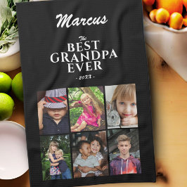 Best opa Family Keepslag 6 Photo Collage Black Theedoek