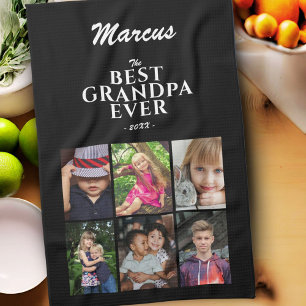 Best opa Family Keepslag 6 Photo Collage Black Theedoek