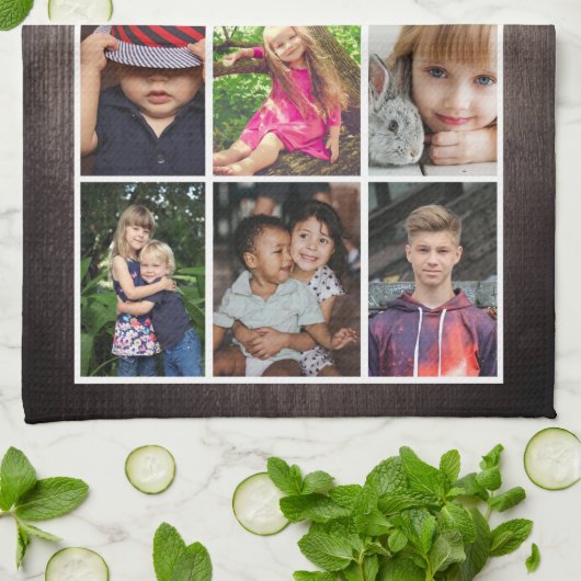 Best opa Family Keepslag Wood 6 Foto Collage Theedoek (Gevouwen)