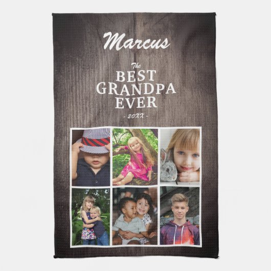 Best opa Family Keepslag Wood 6 Foto Collage Theedoek (Verticaal)