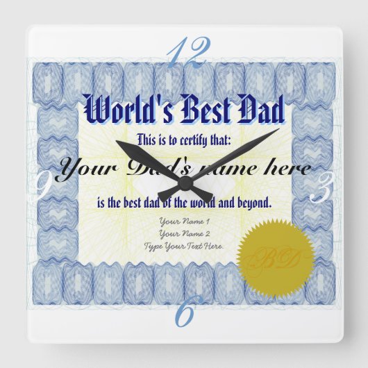 Best Pap Certificate ter wereld Vierkante Klok (Voorkant)
