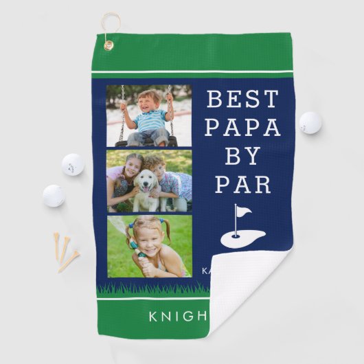BEST PAPA BY PAR 3 Fotocollage Blauw Groen Golfhanddoek (Insitu)