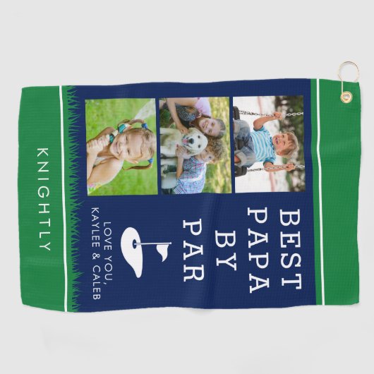 BEST PAPA BY PAR 3 Fotocollage Blauw Groen Golfhanddoek (Horizontaal)