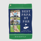 BEST PAPA BY PAR 3 Fotocollage Blauw Groen Golfhanddoek (Voorkant)