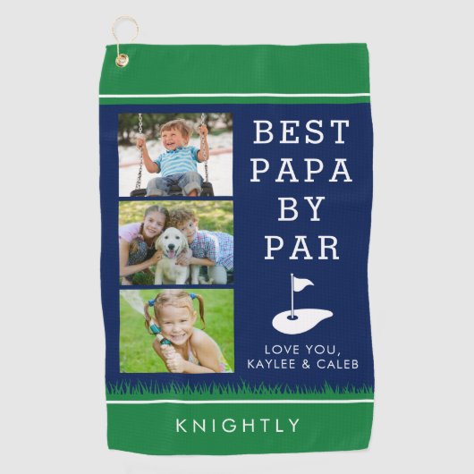 BEST PAPA BY PAR 3 Fotocollage Blauw Groen Golfhanddoek (Voorkant)