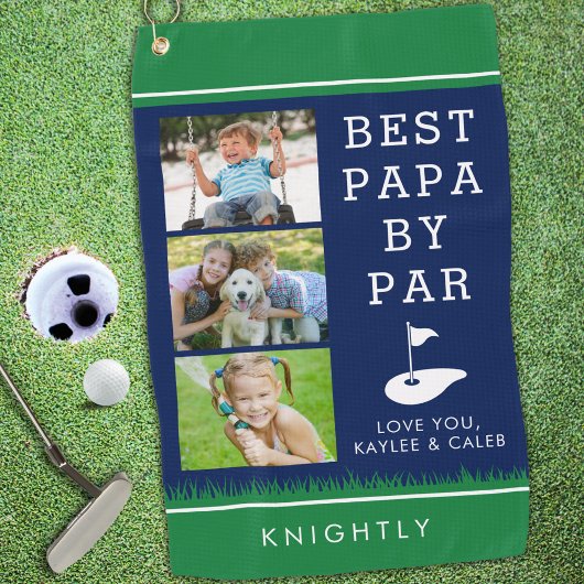 BEST PAPA BY PAR 3 Fotocollage Blauw Groen Golfhanddoek