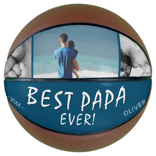 Best Papa Ever Blue 3 Photo Collage Basketbal (Voorkant)