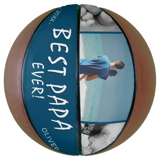 Best Papa Ever Blue 3 Photo Collage Basketbal (Verticaal)