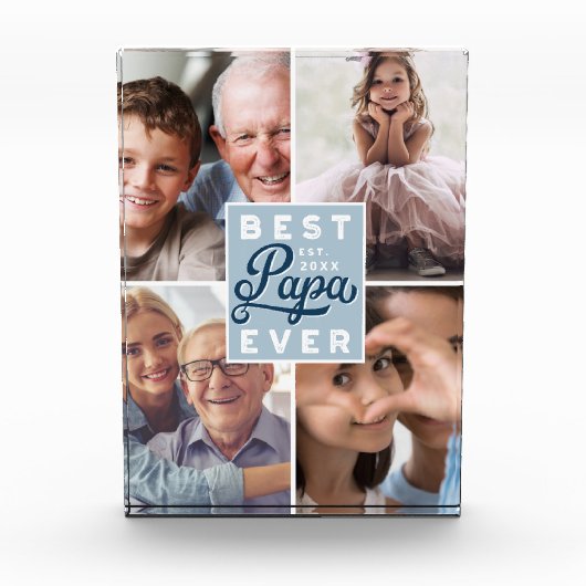 Best Papa Ever Custom Vier Photo Family Collage Fotoblokken (Voorkant)
