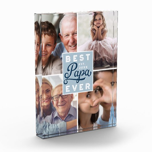 Best Papa Ever Custom Vier Photo Family Collage Fotoblokken (Links)