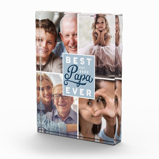 Best Papa Ever Custom Vier Photo Family Collage Fotoblokken (Rechts)