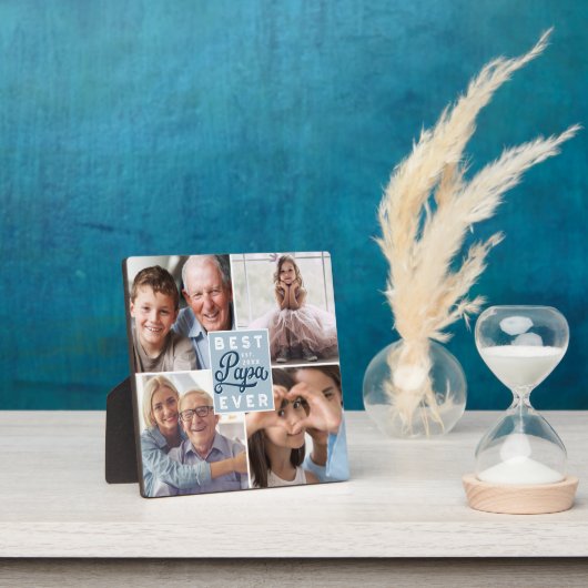 Best Papa Ever Custom Vier Photo Family Collage Fotoplaat (Insitu)