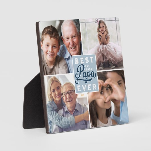Best Papa Ever Custom Vier Photo Family Collage Fotoplaat (Voorkant)