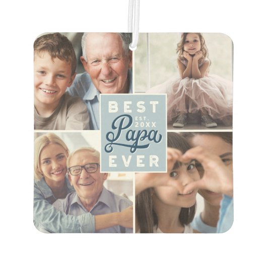 Best Papa Ever Custom Vier Photo Family Collage Luchtverfrisser (Achterkant)