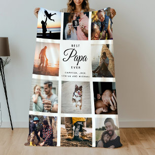 Best Papa Ever Modern 11 Photo Collage Family Chic Fleece Deken
