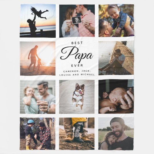 Best Papa Ever Modern 11 Photo Collage Family Chic Fleece Deken (Voorkant)