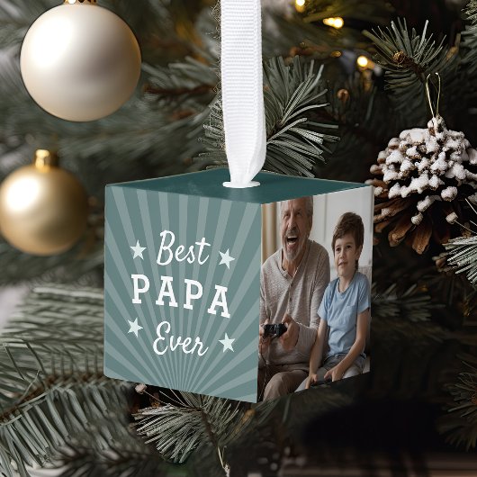 Best Papa Ever Photo Cube Ornament