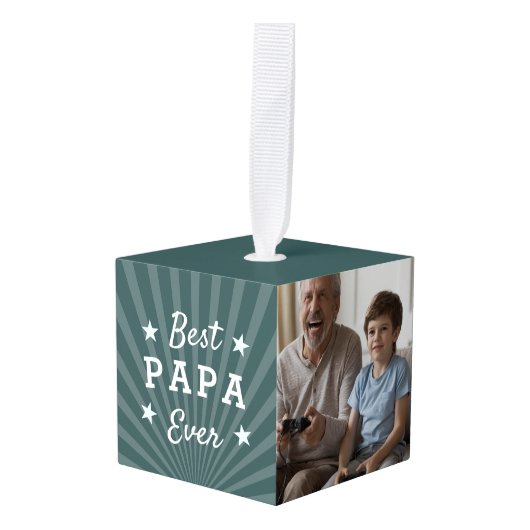 Best Papa Ever Photo Cube Ornament (Voorkant hoekig)