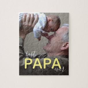 Best Papa Ever Photo Modern Script Grandpa & Baby Legpuzzel