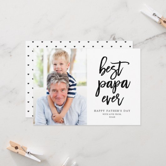 Best Papa Ever | Zwart wit Kaart (Voorkant / Achterkant in situ)