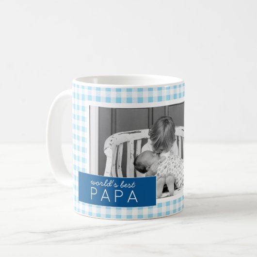 Best papa Gingham Persoonlijke Foto Koffiemok (Voorkant links)