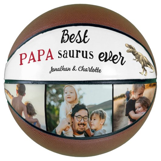 Best Papa Saurus Ever Photo Collage Basketbal (Voorkant)