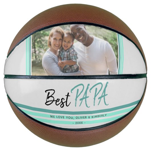 Best Papa Turquoise Modern Typography Family Foto Basketbal (Voorkant)