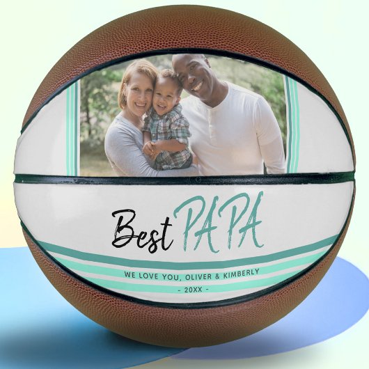 Best Papa Turquoise Modern Typography Family Foto Basketbal
