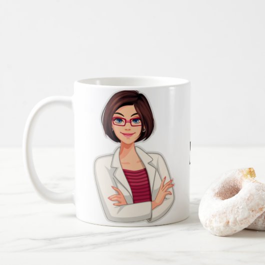 Best Personalized Cute Doctor, Brunette Vrouw Koffiemok (Met donut)