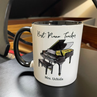 Best Piano Teacher Custom Name Grand Piano gift Tweekleurige Koffiemok