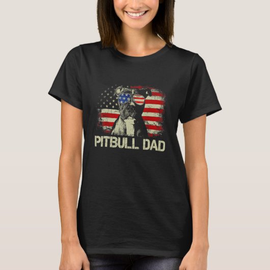 Best Pitbull Dad Ever  American Flag 4th Of July T-shirt (Voorkant)