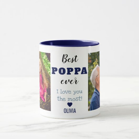 Best Poppa Ever Love You Most 2 Photo  Navy Blue Mok (Midden)