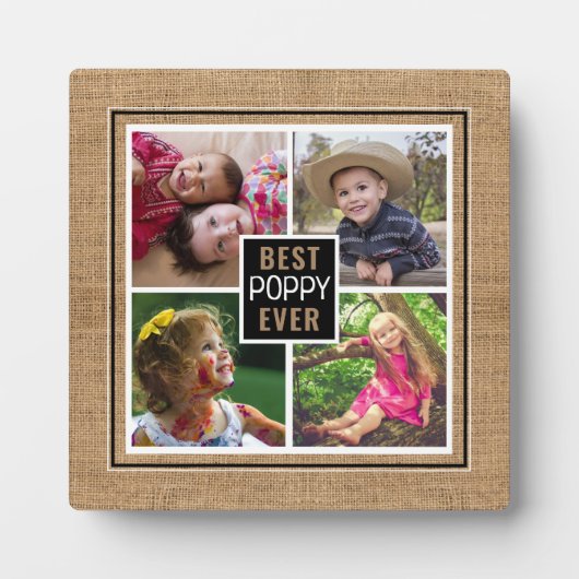 Best Poppy Ever Grandpa 4 Photo Collage Burlap Fotoplaat (Voorkant)