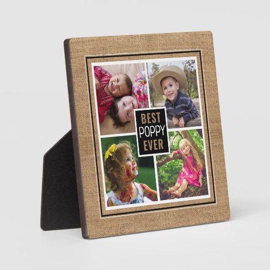 Best Poppy Ever Grandpa 4 Photo Collage Burlap Fotoplaat (Voorkant)