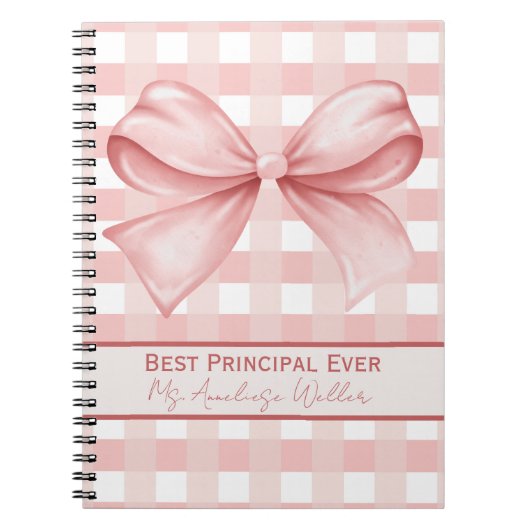 Best Principal Ever Personalized Gingham Bow Notitieboek (Voorkant)