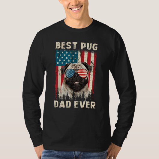 Best Pug Dad Ever USA Flag  Dog Father s Day T-shirt (Voorkant)