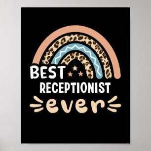 Best Receptionist ever Leopard Rainbow Gift Mom Poster