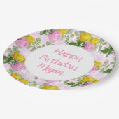 Best roze gele rozen Happy Birthday Floral Papieren Bordje (Gekanteld)