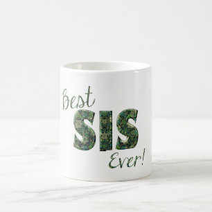 Best Sis Ever Green Floral Typography Sister Mug Koffiemok