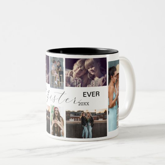 Best Sister Ever – 8 Photo Collage Mug Tweekleurige Koffiemok (Voorkant rechts)